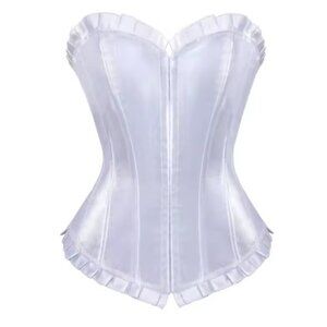 White Satin Ruffled Corset Set - NEW